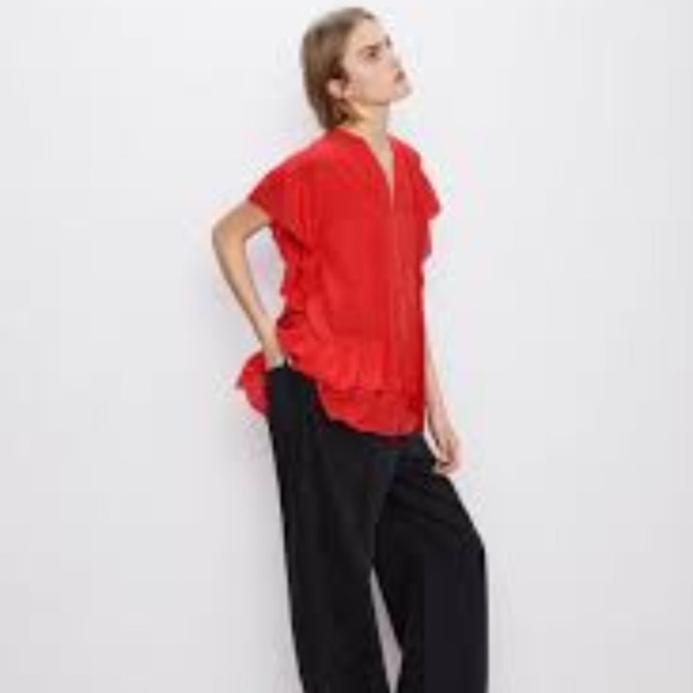 Zara Red Ruffled Top - Picture 4 of 4